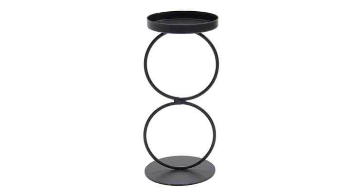 Metal candlestick double ring - black
