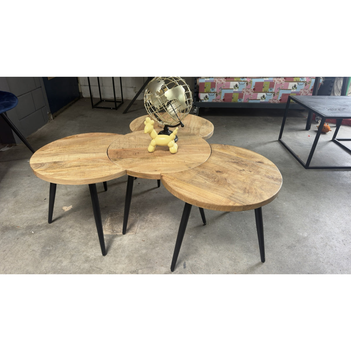 Filou Industriële Salontafel (Set Van 4 Tafels) - Mangohout Met Metaal