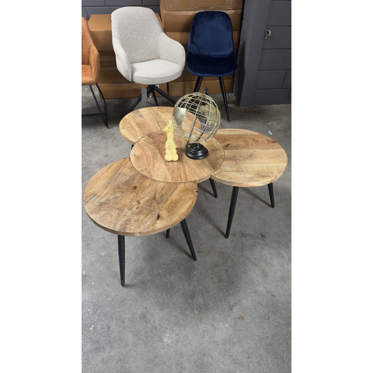 Filou Industriële Salontafel (Set Van 4 Tafels) - Mangohout Met Metaal