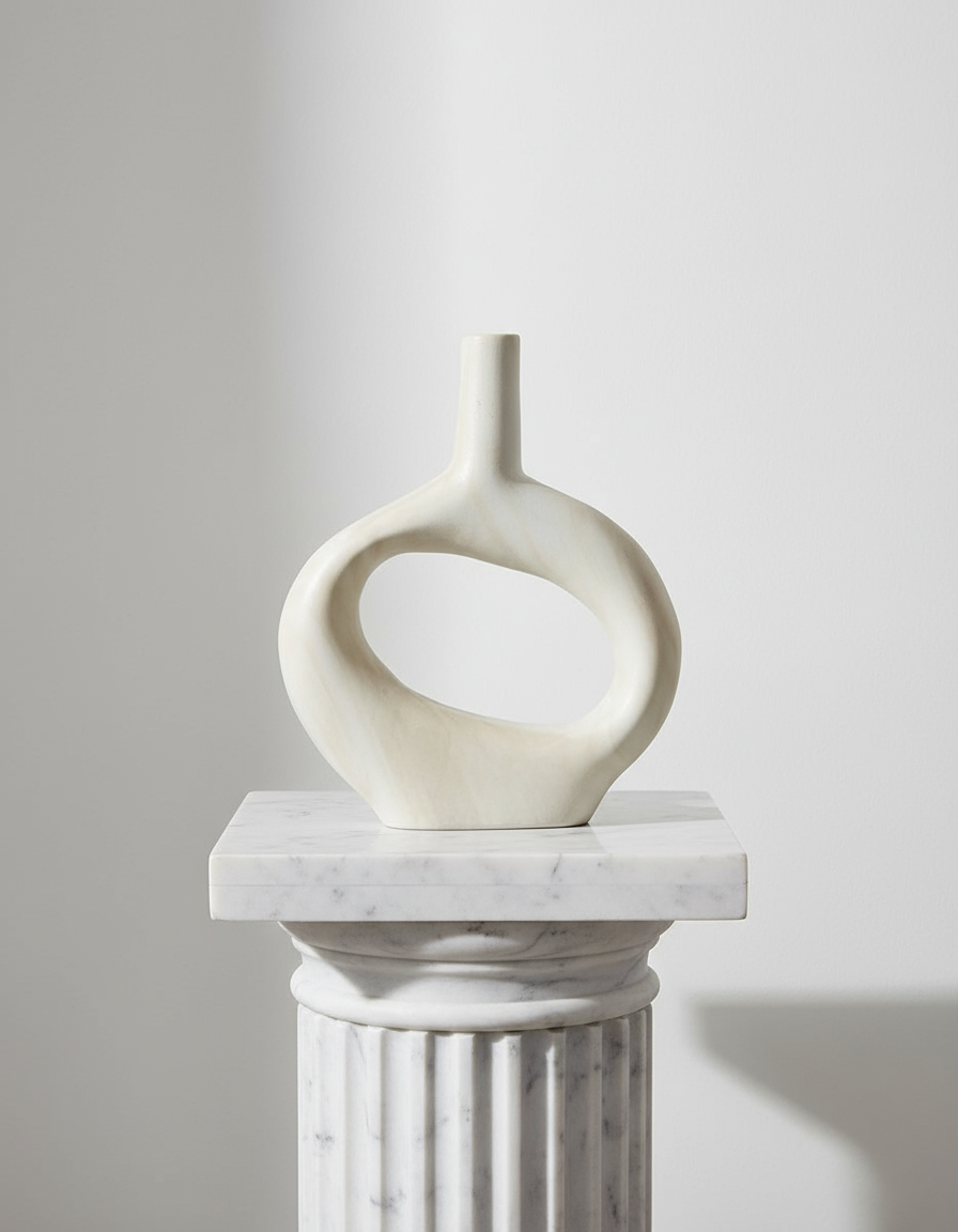 Wooden donut vase white