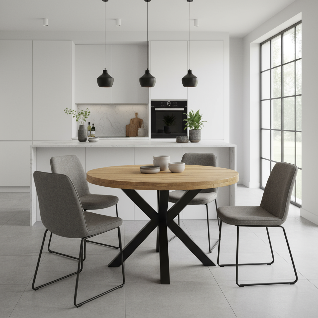 Eettafel rond mangohout 6 cm