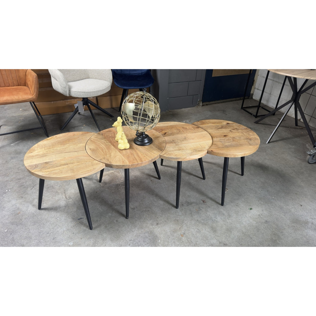 Filou Industriële Salontafel (Set Van 4 Tafels) - Mangohout Met Metaal