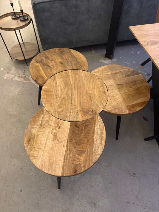 Salontafel Set van 4 – Mangohout – Rond Bijzettafels – Industrieel