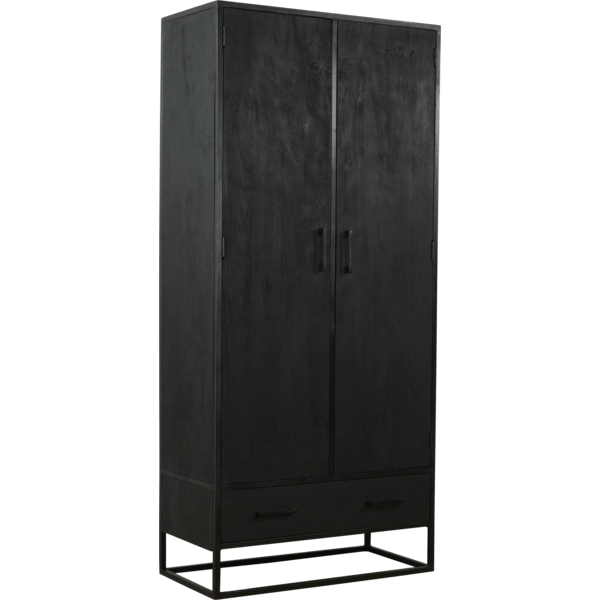 Bob kabinet 90 cm zwart met twee deuren en lade, perfect voor stijlvolle opbergruimte in elke kamer.