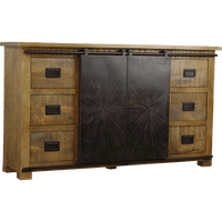 Bradley Dressoir met massief houten ontwerp en industriële metalen schuifdeuren.