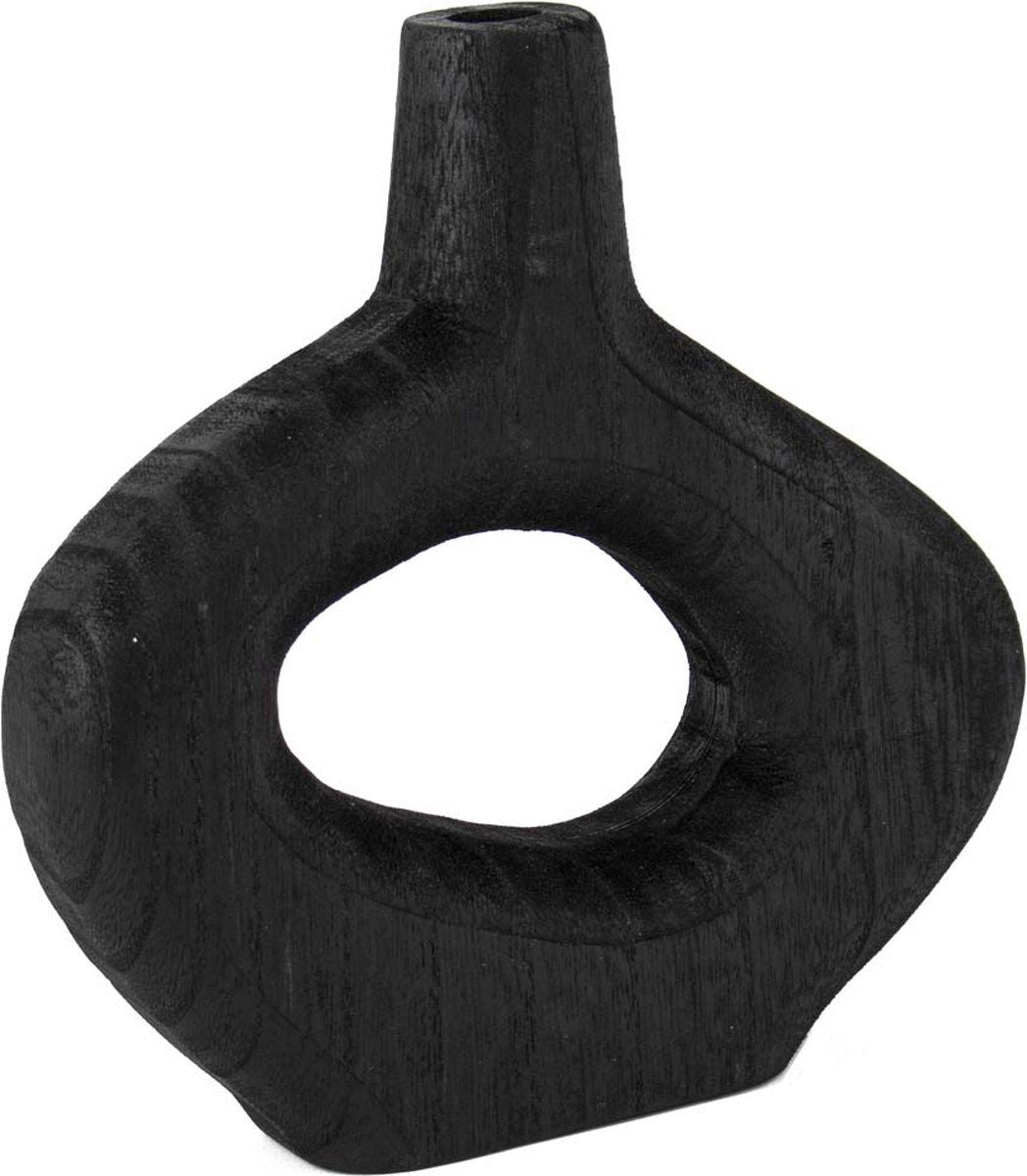 Houten donut vaas zwart