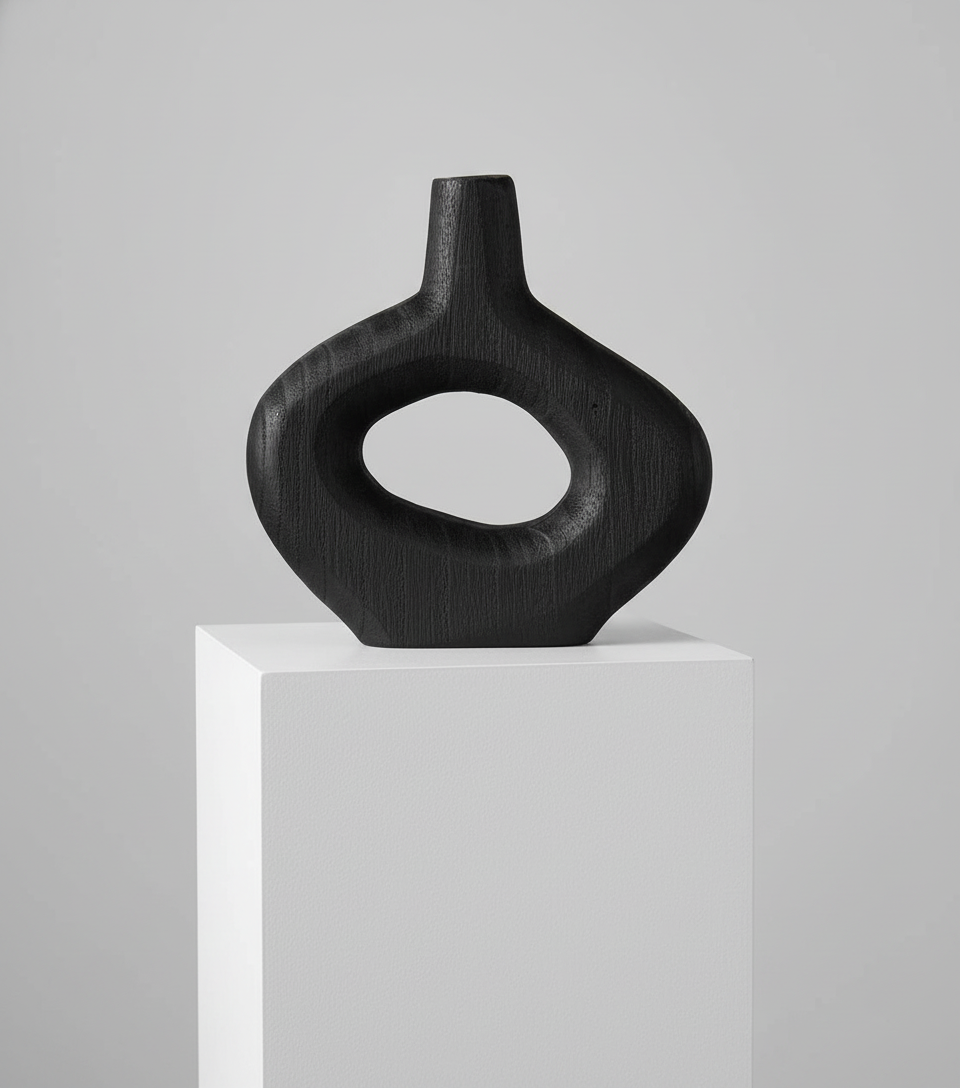 Wooden donut vase black