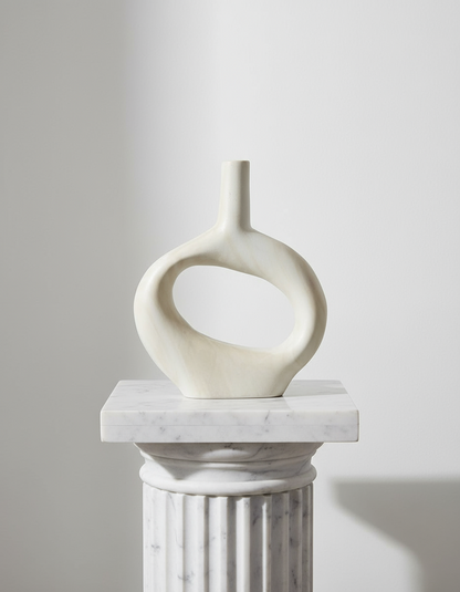 Houten donut vaas wit